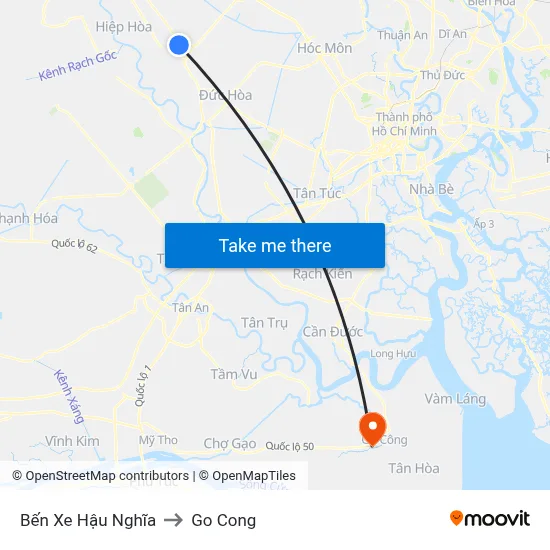 Bến Xe Hậu Nghĩa to Go Cong map