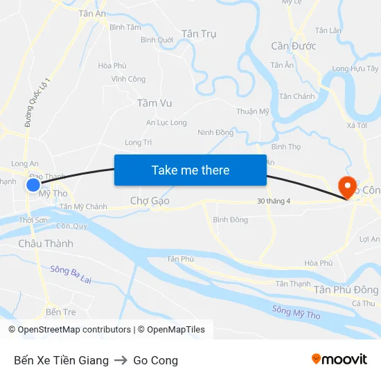 Bến Xe Tiền Giang to Go Cong map