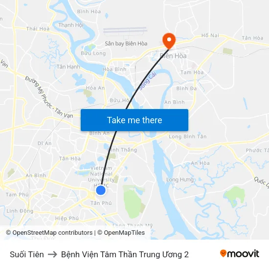 Suối Tiên to Bệnh Viện Tâm Thần Trung Ương 2 map