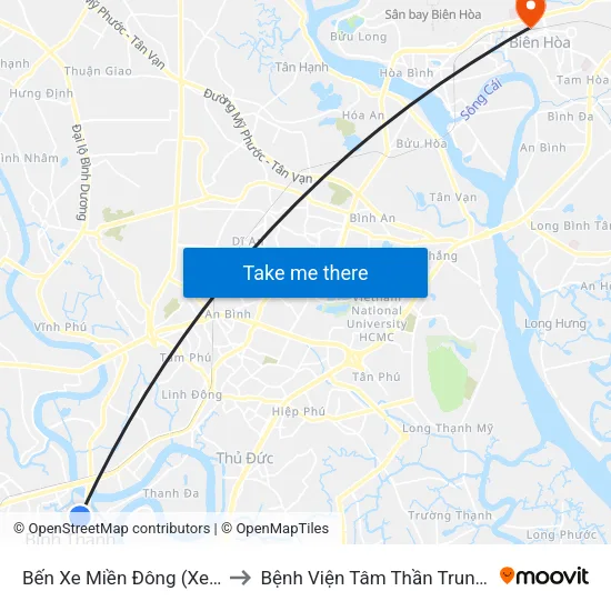 Bến Xe Miền Đông (Xe Khách) to Bệnh Viện Tâm Thần Trung Ương 2 map