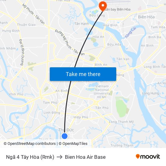 Ngã 4 Tây Hòa (Rmk) to Bien Hoa Air Base map