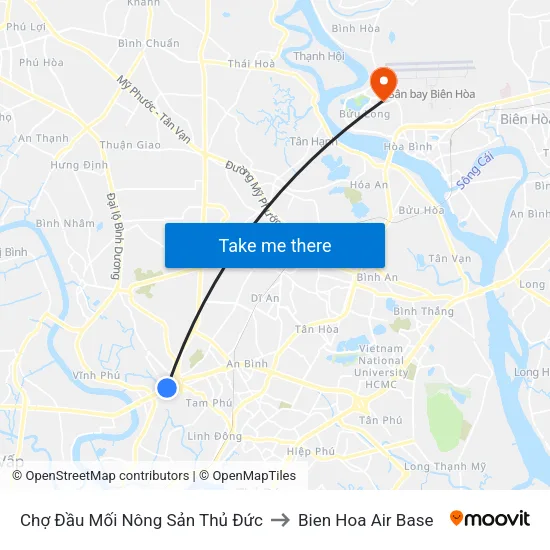 Chợ Đầu Mối Nông Sản Thủ Đức to Bien Hoa Air Base map