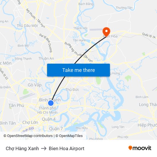 Chợ Hàng Xanh to Bien Hoa Airport map