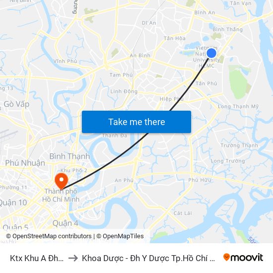 Ktx Khu A Đhqg to Khoa Dược - Đh Y Dược Tp.Hồ Chí Minh map