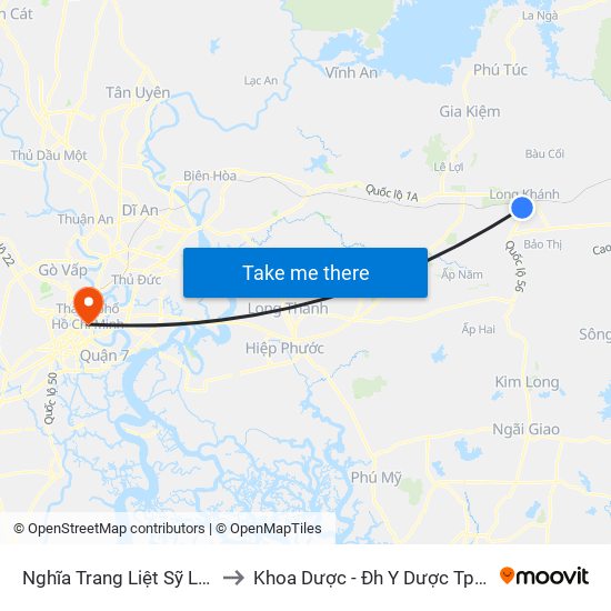 Nghĩa Trang Liệt Sỹ Long Khánh to Khoa Dược - Đh Y Dược Tp.Hồ Chí Minh map