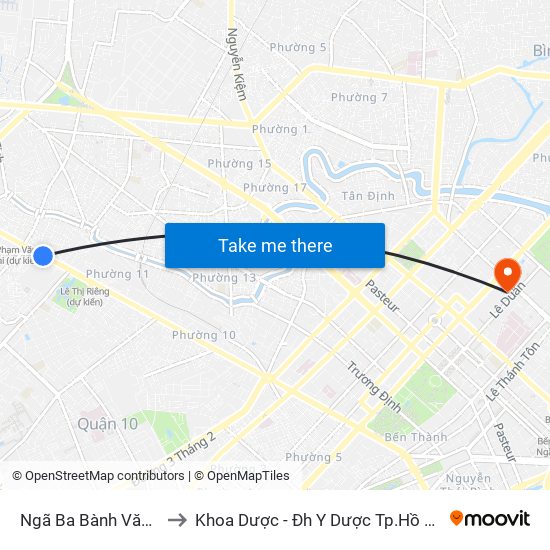 Ngã Ba Bành Văn Trân to Khoa Dược - Đh Y Dược Tp.Hồ Chí Minh map