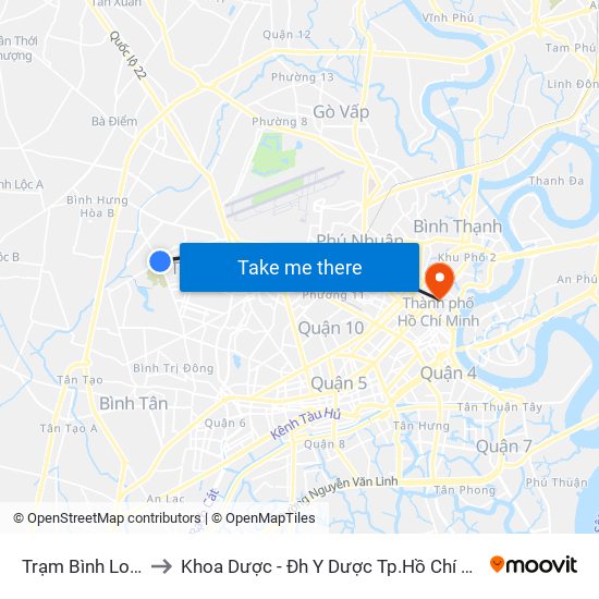 Trạm Bình Long to Khoa Dược - Đh Y Dược Tp.Hồ Chí Minh map