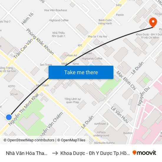 Nhà Văn Hóa Thanh Niên to Khoa Dược - Đh Y Dược Tp.Hồ Chí Minh map