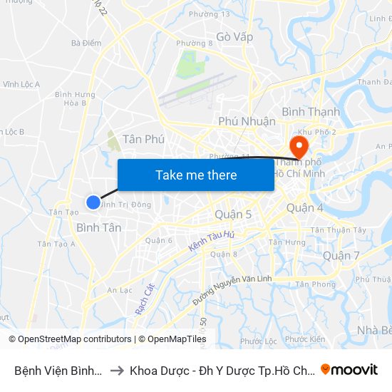 Bệnh Viện Bình Tân to Khoa Dược - Đh Y Dược Tp.Hồ Chí Minh map