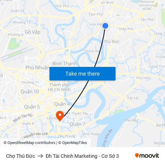 Chợ Thủ Đức to Đh Tài Chính Marketing - Cơ Sở 3 map