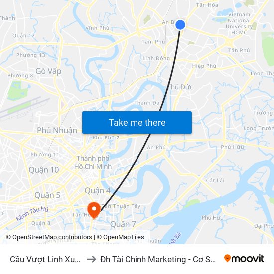 Cầu Vượt Linh Xuân to Đh Tài Chính Marketing - Cơ Sở 3 map