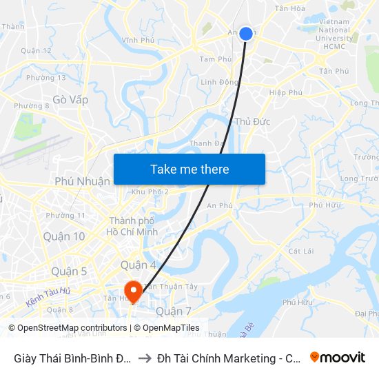 Giày Thái Bình-Bình Đường to Đh Tài Chính Marketing - Cơ Sở 3 map