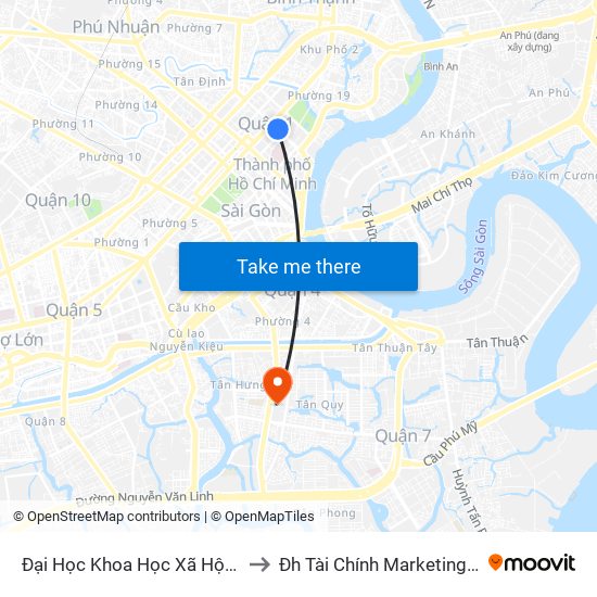 Đại Học Khoa Học Xã Hội Nhân Văn to Đh Tài Chính Marketing - Cơ Sở 3 map