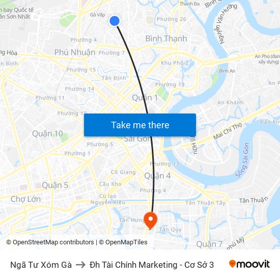 Ngã Tư Xóm Gà to Đh Tài Chính Marketing - Cơ Sở 3 map