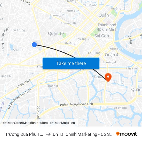 Trường Đua Phú Thọ to Đh Tài Chính Marketing - Cơ Sở 3 map