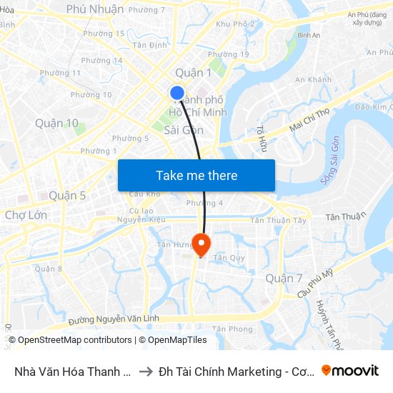 Nhà Văn Hóa Thanh Niên to Đh Tài Chính Marketing - Cơ Sở 3 map