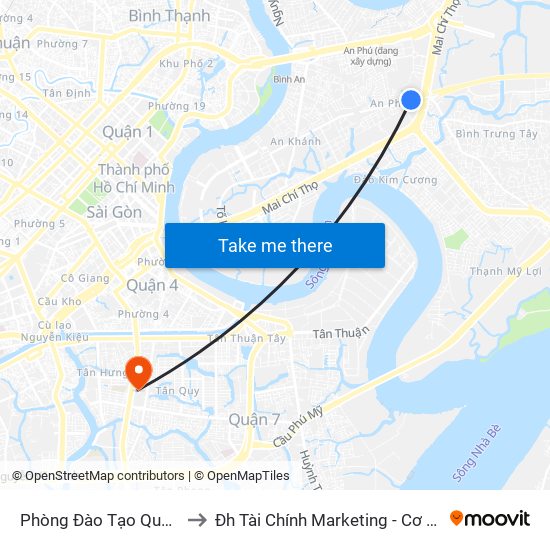 Phòng Đào Tạo Quận 2 to Đh Tài Chính Marketing - Cơ Sở 3 map