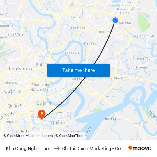 Khu Công Nghệ Cao Q9 to Đh Tài Chính Marketing - Cơ Sở 3 map
