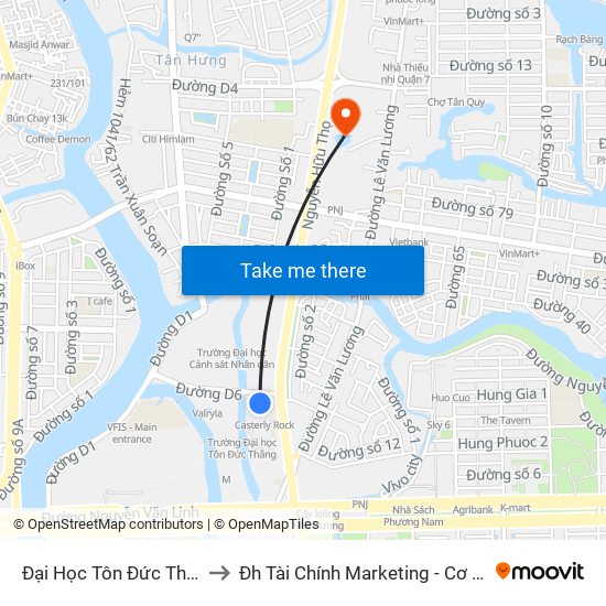 Đại Học Tôn Đức Thắng to Đh Tài Chính Marketing - Cơ Sở 3 map