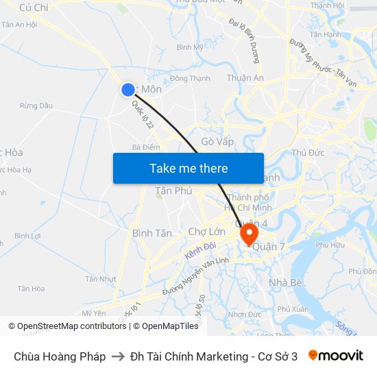 Chùa Hoàng Pháp to Đh Tài Chính Marketing - Cơ Sở 3 map