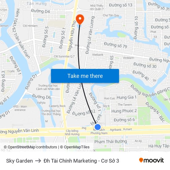 Sky Garden to Đh Tài Chính Marketing - Cơ Sở 3 map