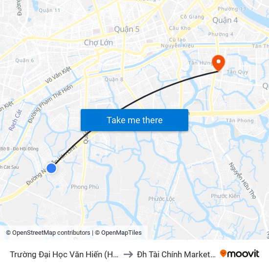 Trường Đại Học Văn Hiến (Huyện Bình Chánh) to Đh Tài Chính Marketing - Cơ Sở 3 map