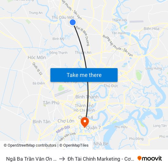 Ngã Ba Trần Văn Ơn - D1 to Đh Tài Chính Marketing - Cơ Sở 3 map