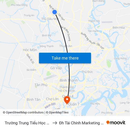 Trường Trung Tiểu Học Petrus Ký to Đh Tài Chính Marketing - Cơ Sở 3 map