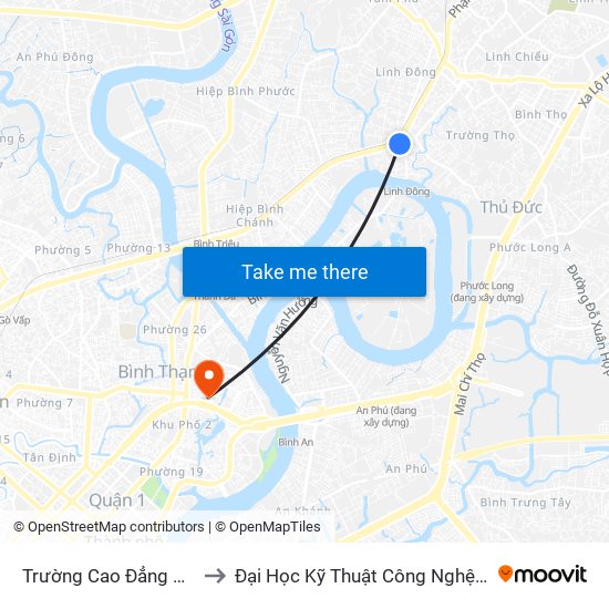 Trường Cao Đẳng Vinatex to Đại Học Kỹ Thuật Công Nghệ Tp.Hcm map