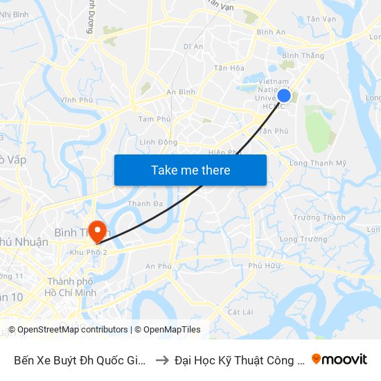 Bến Xe Buýt Đh Quốc Gia Tphcm (Mới) to Đại Học Kỹ Thuật Công Nghệ Tp.Hcm map