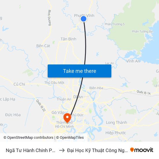 Ngã Tư Hành Chính Phước Vĩnh to Đại Học Kỹ Thuật Công Nghệ Tp.Hcm map