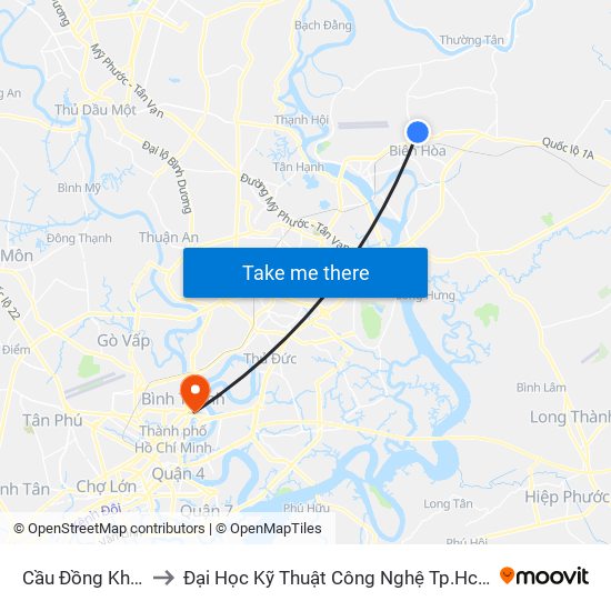 Cầu Đồng Khởi to Đại Học Kỹ Thuật Công Nghệ Tp.Hcm map