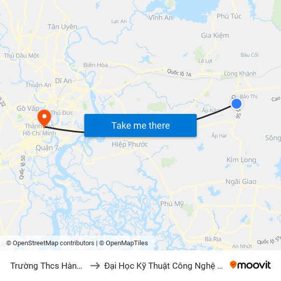 Trường Thcs Hàng Gòn to Đại Học Kỹ Thuật Công Nghệ Tp.Hcm map