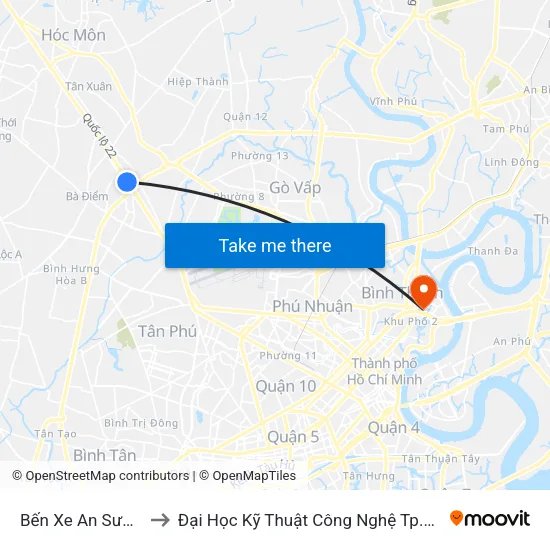 Bến Xe An Sương to Đại Học Kỹ Thuật Công Nghệ Tp.Hcm map