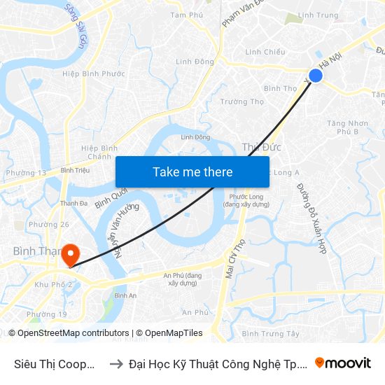 Siêu Thị Coopmart to Đại Học Kỹ Thuật Công Nghệ Tp.Hcm map