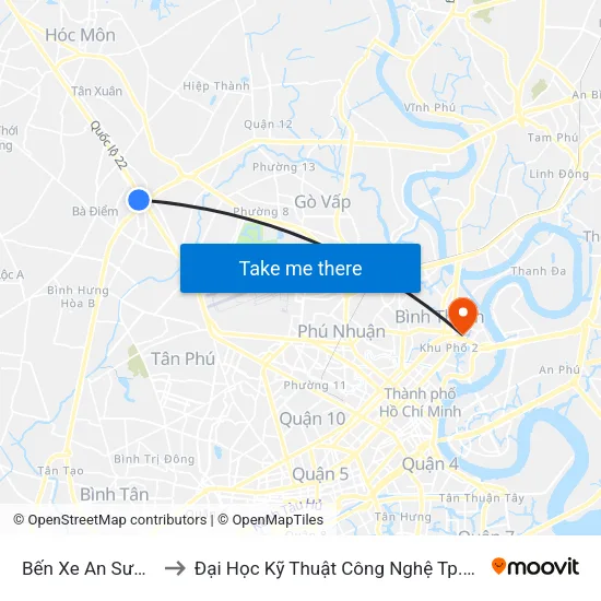 Bến Xe An Sương to Đại Học Kỹ Thuật Công Nghệ Tp.Hcm map