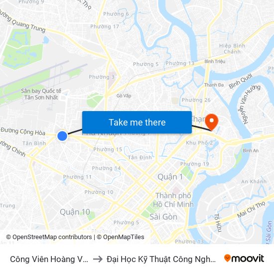 Công Viên Hoàng Văn Thụ to Đại Học Kỹ Thuật Công Nghệ Tp.Hcm map