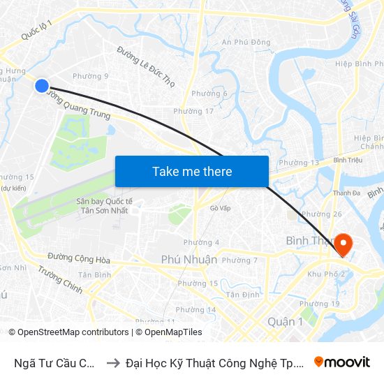 Ngã Tư Cầu Cống to Đại Học Kỹ Thuật Công Nghệ Tp.Hcm map