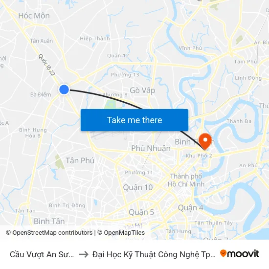 Cầu Vượt An Sương to Đại Học Kỹ Thuật Công Nghệ Tp.Hcm map