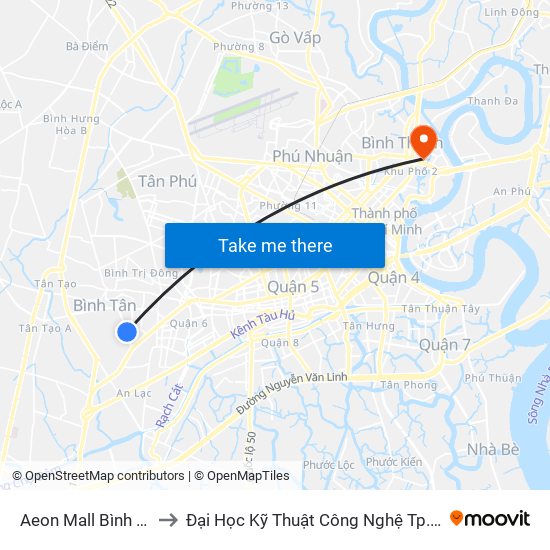 Aeon Mall Bình Tân to Đại Học Kỹ Thuật Công Nghệ Tp.Hcm map