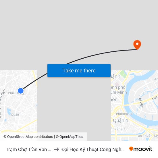 Trạm Chợ Trần Văn Quang to Đại Học Kỹ Thuật Công Nghệ Tp.Hcm map