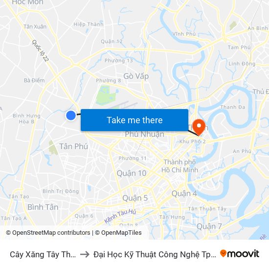 Cây Xăng Tây Thạnh to Đại Học Kỹ Thuật Công Nghệ Tp.Hcm map