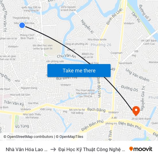 Nhà Văn Hóa Lao Động to Đại Học Kỹ Thuật Công Nghệ Tp.Hcm map