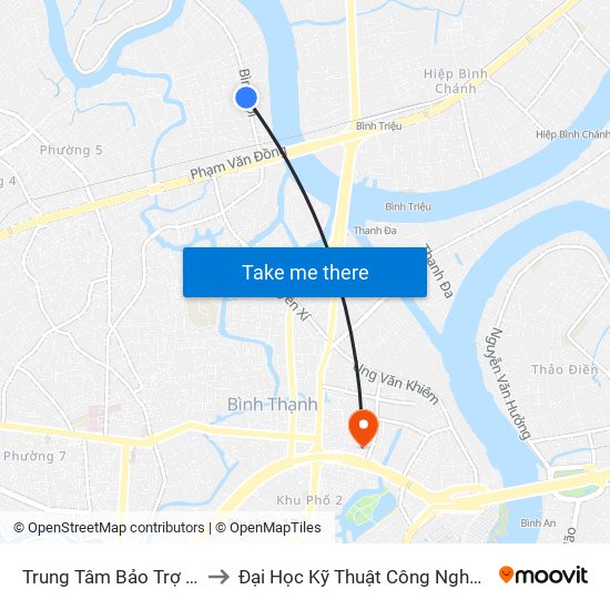 Trung Tâm Bảo Trợ Xã Hội to Đại Học Kỹ Thuật Công Nghệ Tp.Hcm map