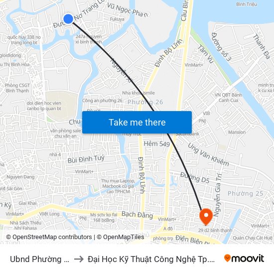 Ubnd Phường 13 to Đại Học Kỹ Thuật Công Nghệ Tp.Hcm map