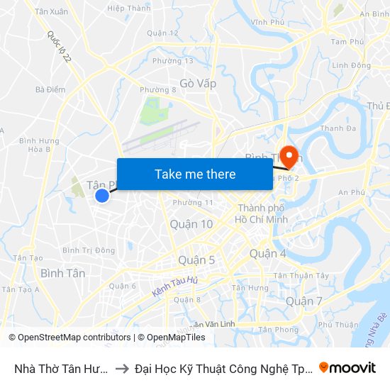 Nhà Thờ Tân Hương to Đại Học Kỹ Thuật Công Nghệ Tp.Hcm map