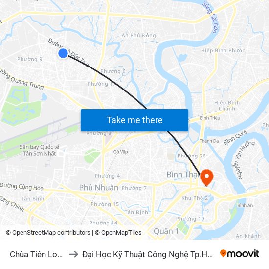 Chùa Tiên Long to Đại Học Kỹ Thuật Công Nghệ Tp.Hcm map