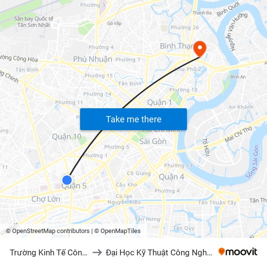 Trường Kinh Tế Công Nghệ to Đại Học Kỹ Thuật Công Nghệ Tp.Hcm map