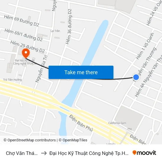 Chợ Văn Thánh to Đại Học Kỹ Thuật Công Nghệ Tp.Hcm map