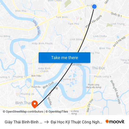 Giày Thái Bình-Bình Đường to Đại Học Kỹ Thuật Công Nghệ Tp.Hcm map